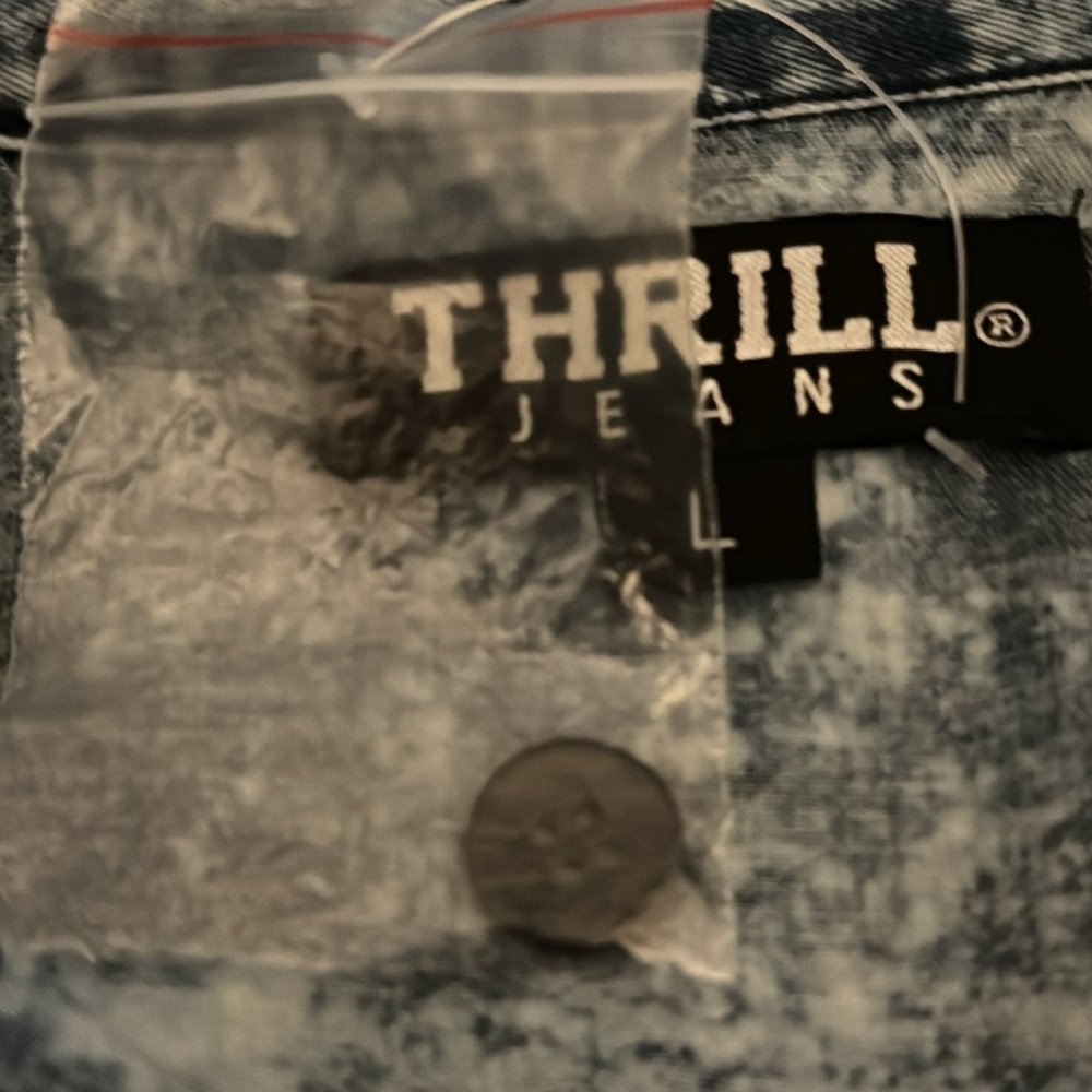 THRILL JEANS Acid Wash Denim Mini Dress Long Sleeve L Vintage Y2K 90’s Festival - Picture 7 of 7